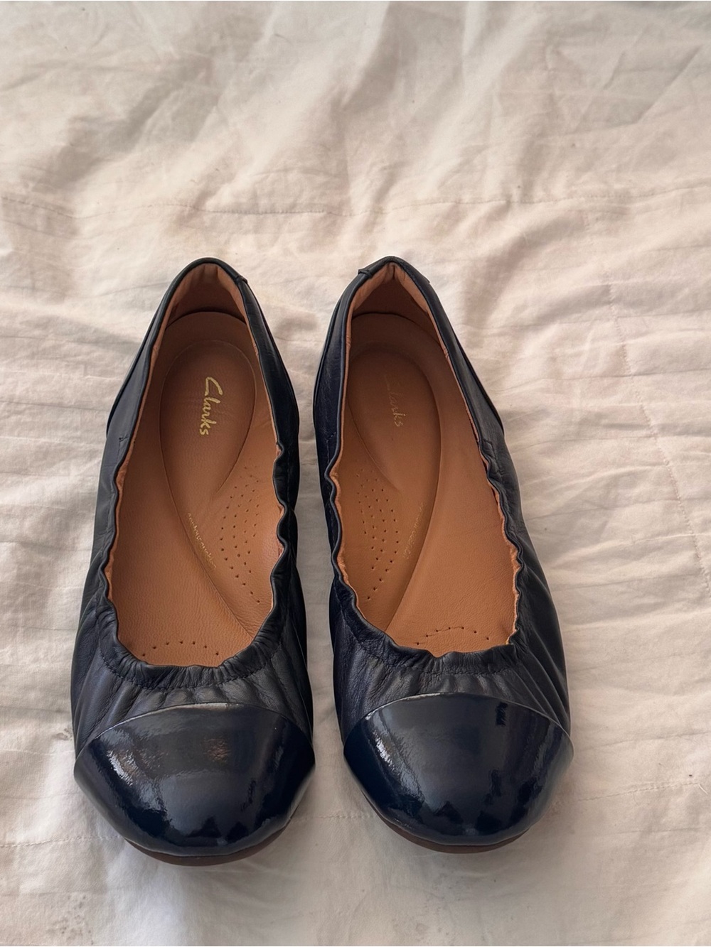 Clarks Womens Rena Jazz Blue Leather Casual Ballet Flats Shoes size 9